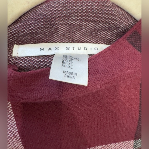 Max studio. Women's Burgundy Plaid Sweater - Picture 8 of 10